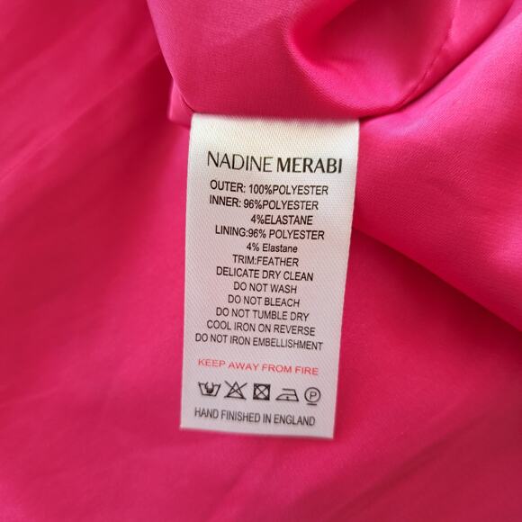 NADINE MERABI Hot Pink Evie Sequin Feather Trim Mini Dress Sz 6 Small Prom - Picture 12 of 16